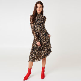 Fashion Women Leopard Print Long Sleeve Women Maxi Dresses