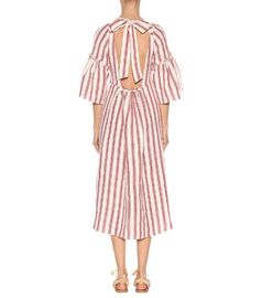Women deep v neck stripe linen dress and unbacked